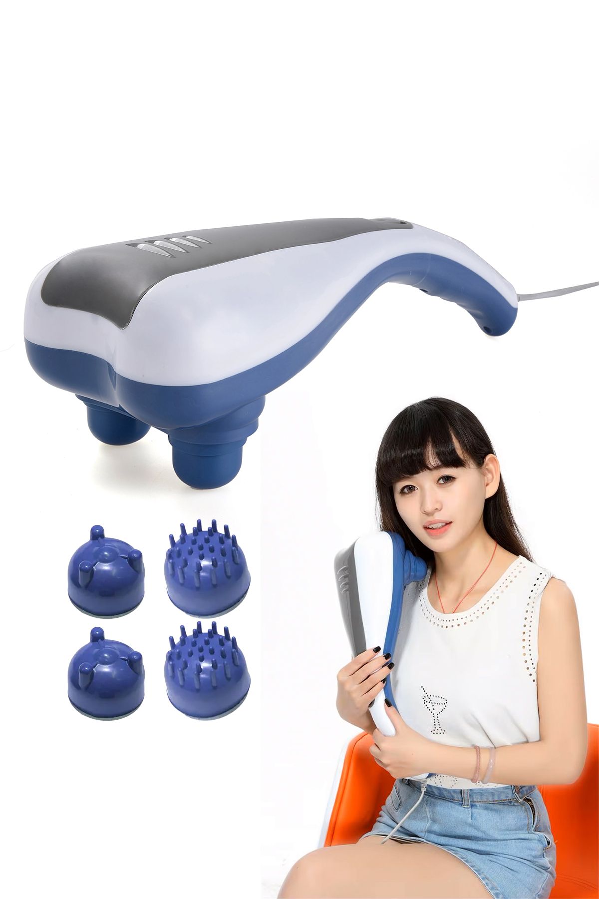 AboutThePerfect Çift Başlıklı Çok Fonksiyonlu Masaj Aleti, Rahatlatıcı ve Hızlı 4 Başlık