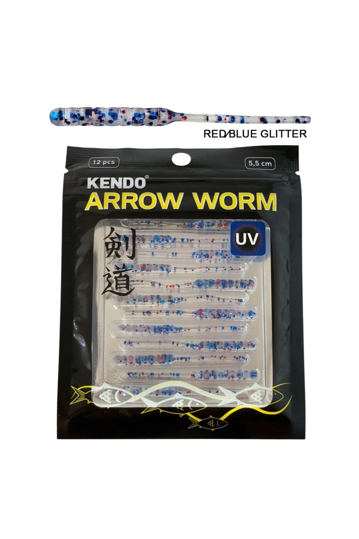 Kendo Arrow Worm Lrf Silikonu 5.5cm (12'li Paket) Karides Kokulu Red/Blue Glitter