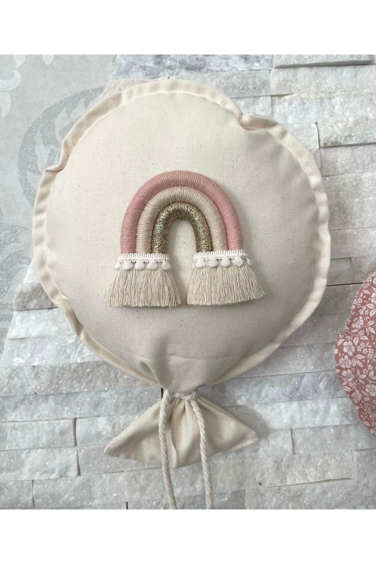 efecco Balon Yastık/Gökkuşağı Desenli Bebek Dekoratif Pamuklu Kırlent