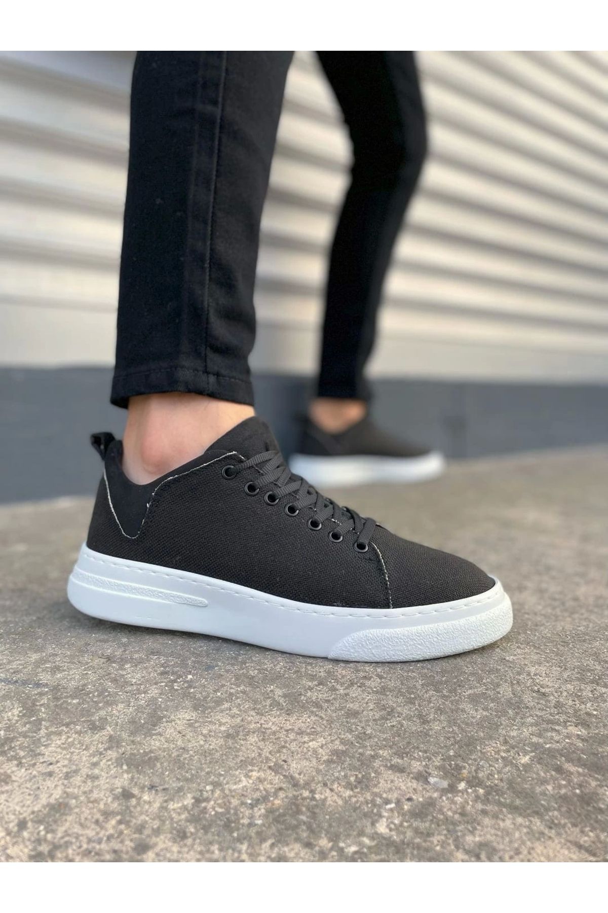 KÖMEN Kömen JY204 Flex Bağcıklı Keten Kumaş Erkek Günlük Sneaker Ayakkabı KBT - Siyah