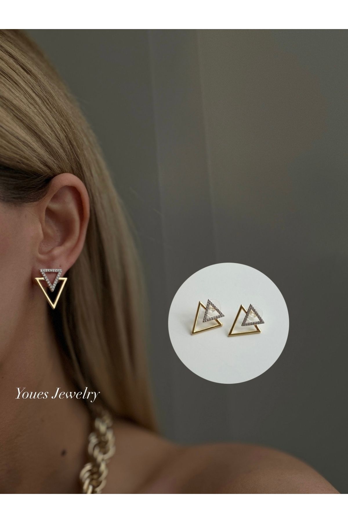 YOUES JEWELRY 316l Çelik 14 K Renk MİX Lüx Çift Renk Gold Silver VIP Seri Premium Kadın Küpe