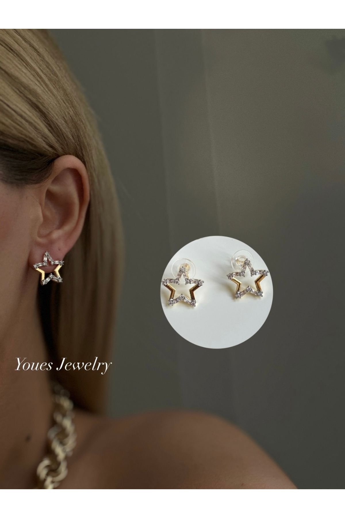 YOUES JEWELRY 316l Çelik 14 K Renk MİX Lüx Çift Renk Gold Silver VIP Seri Premium Kadın Küpe