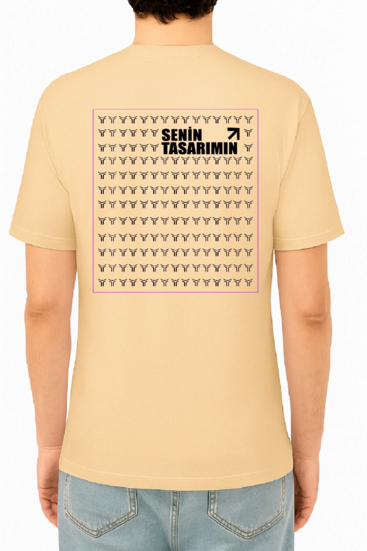 Edolika 24/1 Düz Ön Arka Sizin Tasarımınız Oversize T-shirt - Bej