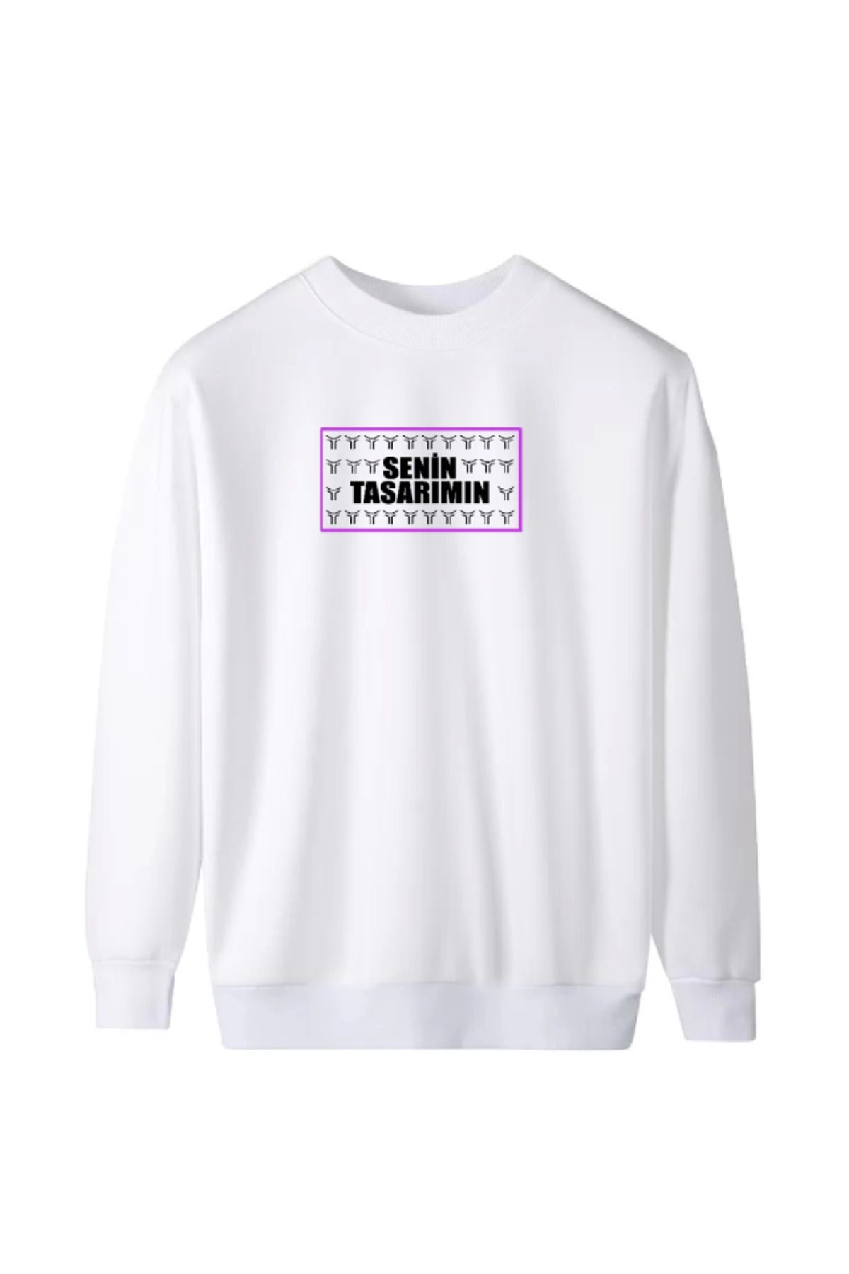 HİGUERA Üç İplik Ön Sizin Tasarımınız Biskilet Yaka Sweatshirt - Beyaz