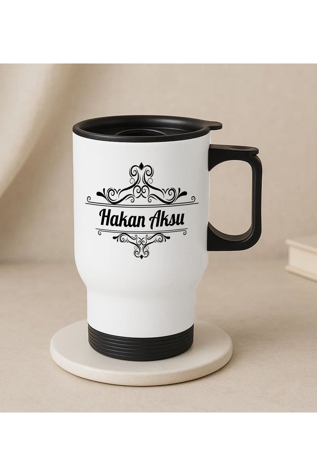 Bk Gift Kişiye Özel İsimli Kulplu Beyaz Çelik Bardak Termos Mug 450ml-1, Sevgiliye Hediye, Arkadaşa