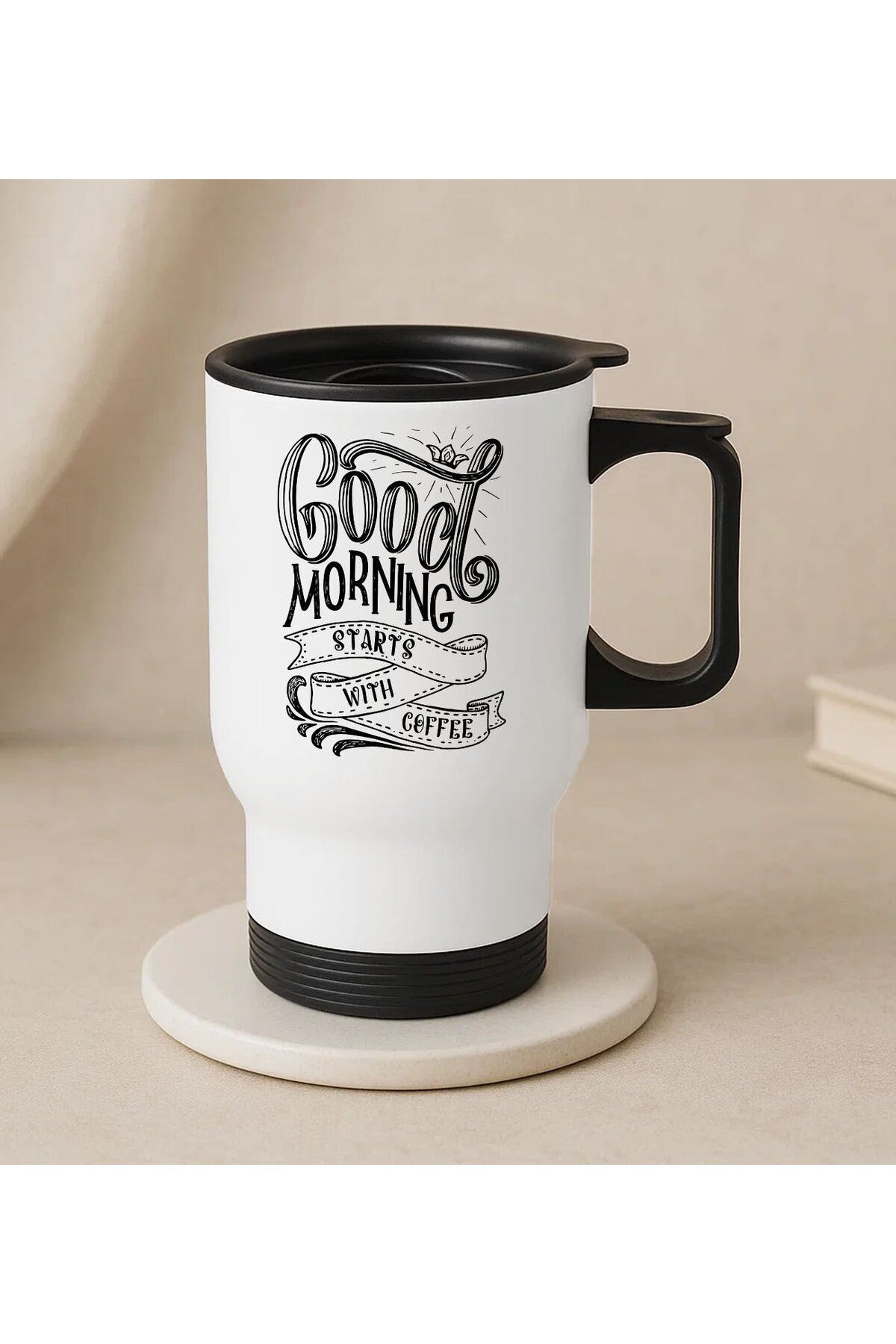 Bk Gift Coffee Tasarımlı Kulplu Beyaz Çelik Bardak Termos Mug 450ml-6, Sevgiliye Hediye, Arkadaşa He