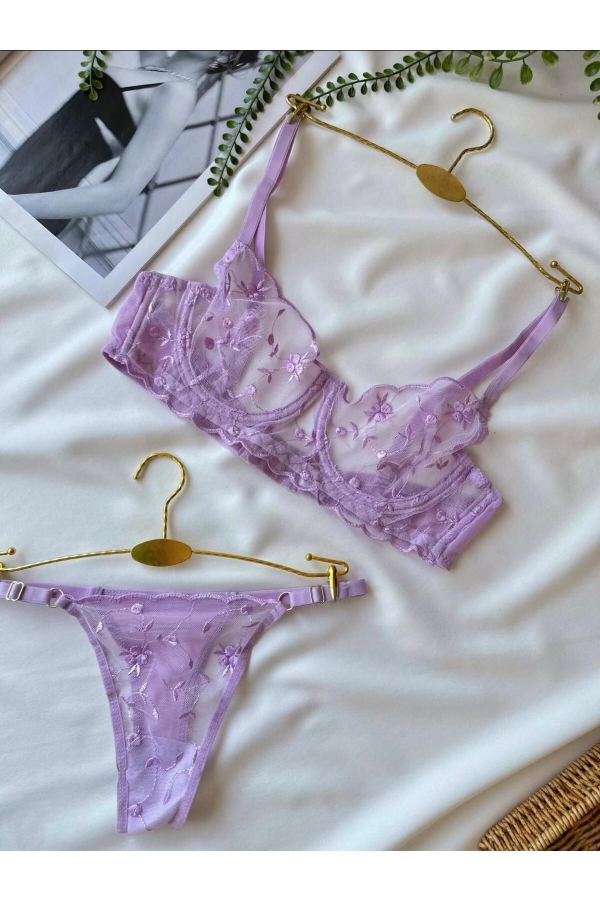 moda strling Mia Balenli Lila Günlük Dantel Bra Set