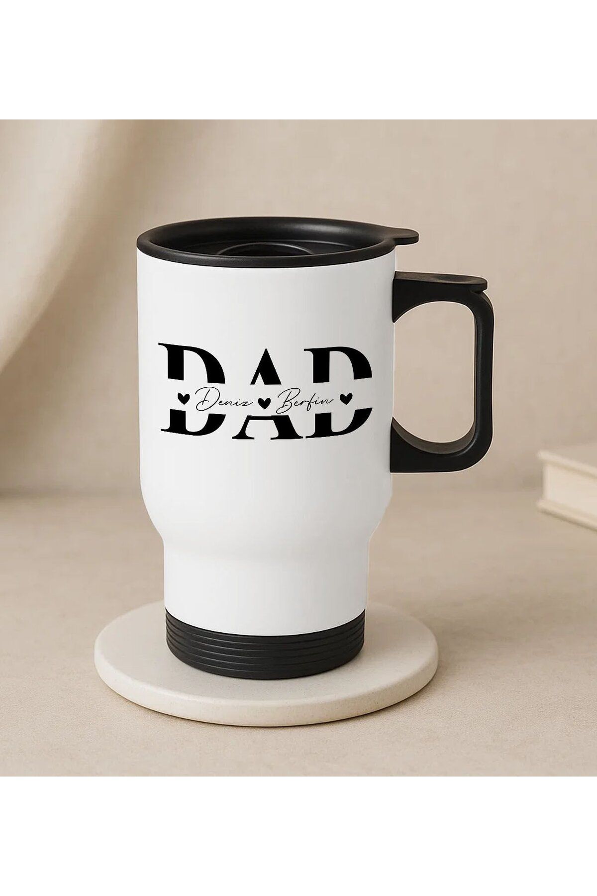 Bk Gift Kişiye Özel Babalar Günü Tasarımlı Kulplu Beyaz Çelik Bardak Termos Mug 450ml-1, Babalar Gün