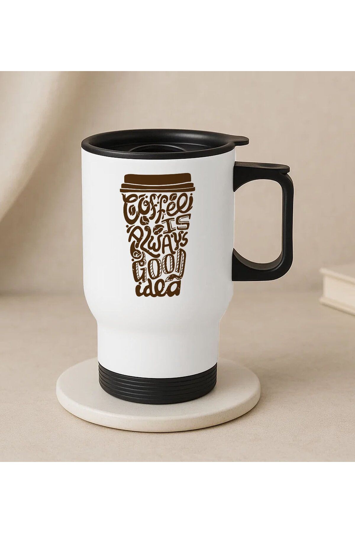 Bk Gift Coffee Tasarımlı Kulplu Beyaz Çelik Bardak Termos Mug 450ml-4, Sevgiliye Hediye, Arkadaşa He