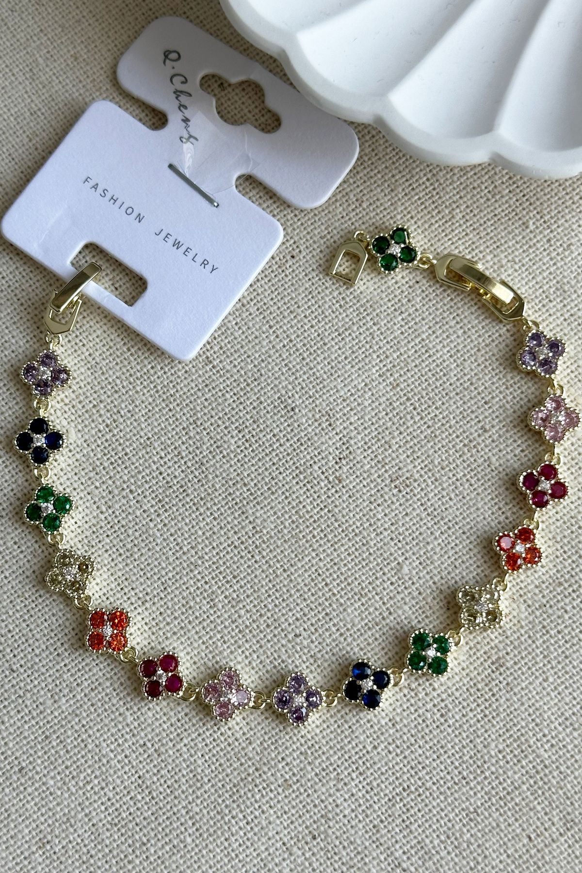 Modacaprea Cheng 14K Renkli Taşlı Model Kadın Bileklik – 16+3 cm | Altın Renk Kararmaz VIP Takı