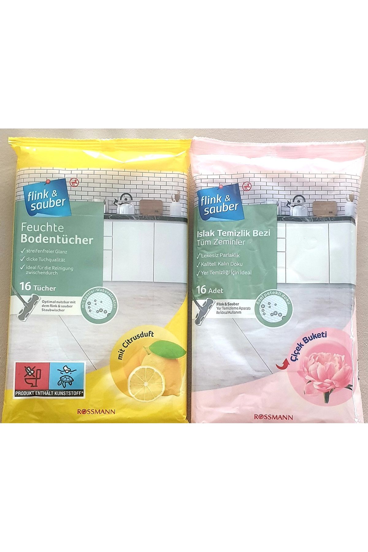 Flink Sauber Flink & Sauber Islak Yer Bezi , 22x30 Cm 2 Adet/Limonlu ve Çiçek bahçesi