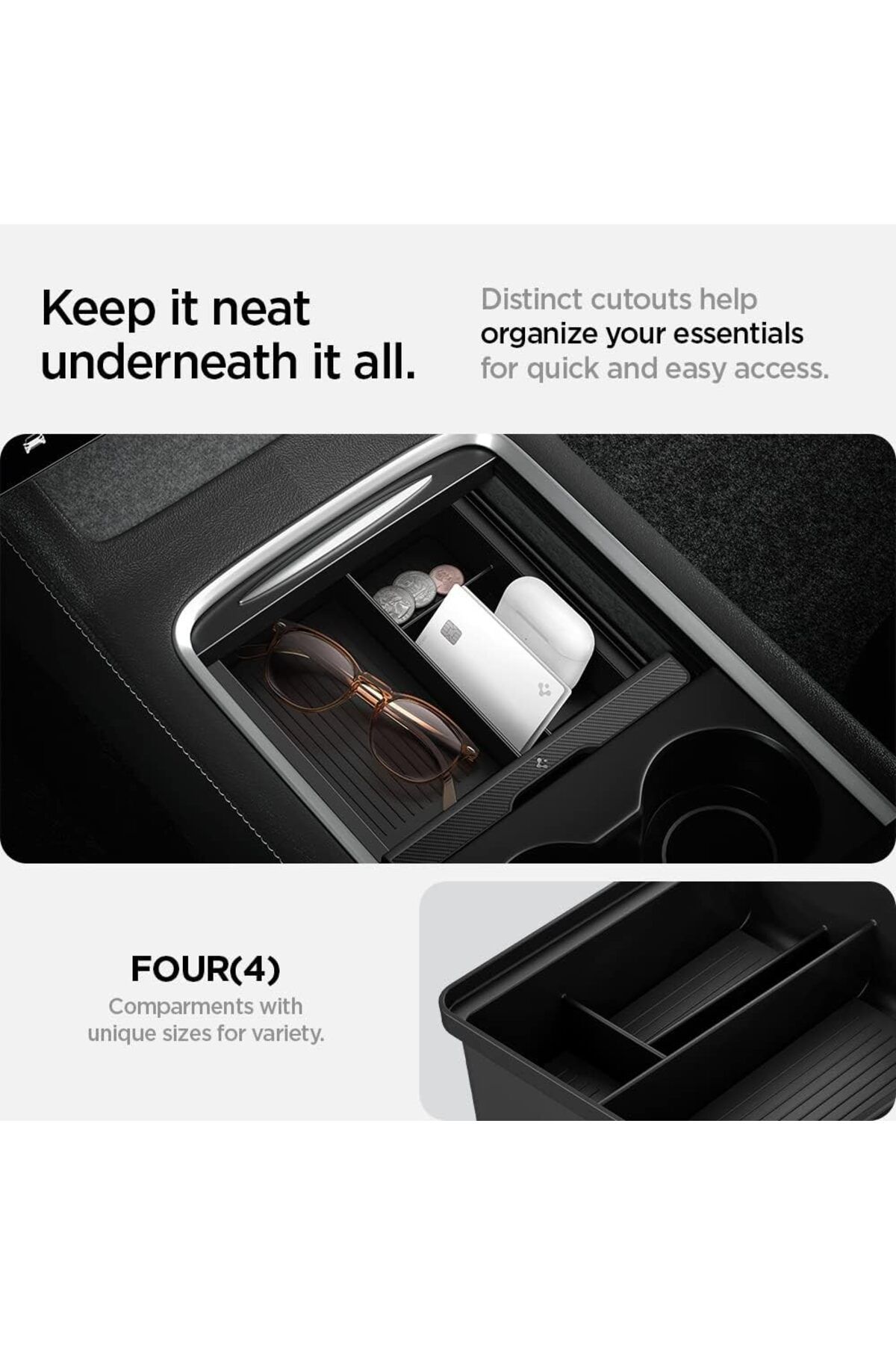 Spigen-Center Console Organizer Tray Carbon Edition for Tesla Model 3 and Model Y with Smooth Slide 3