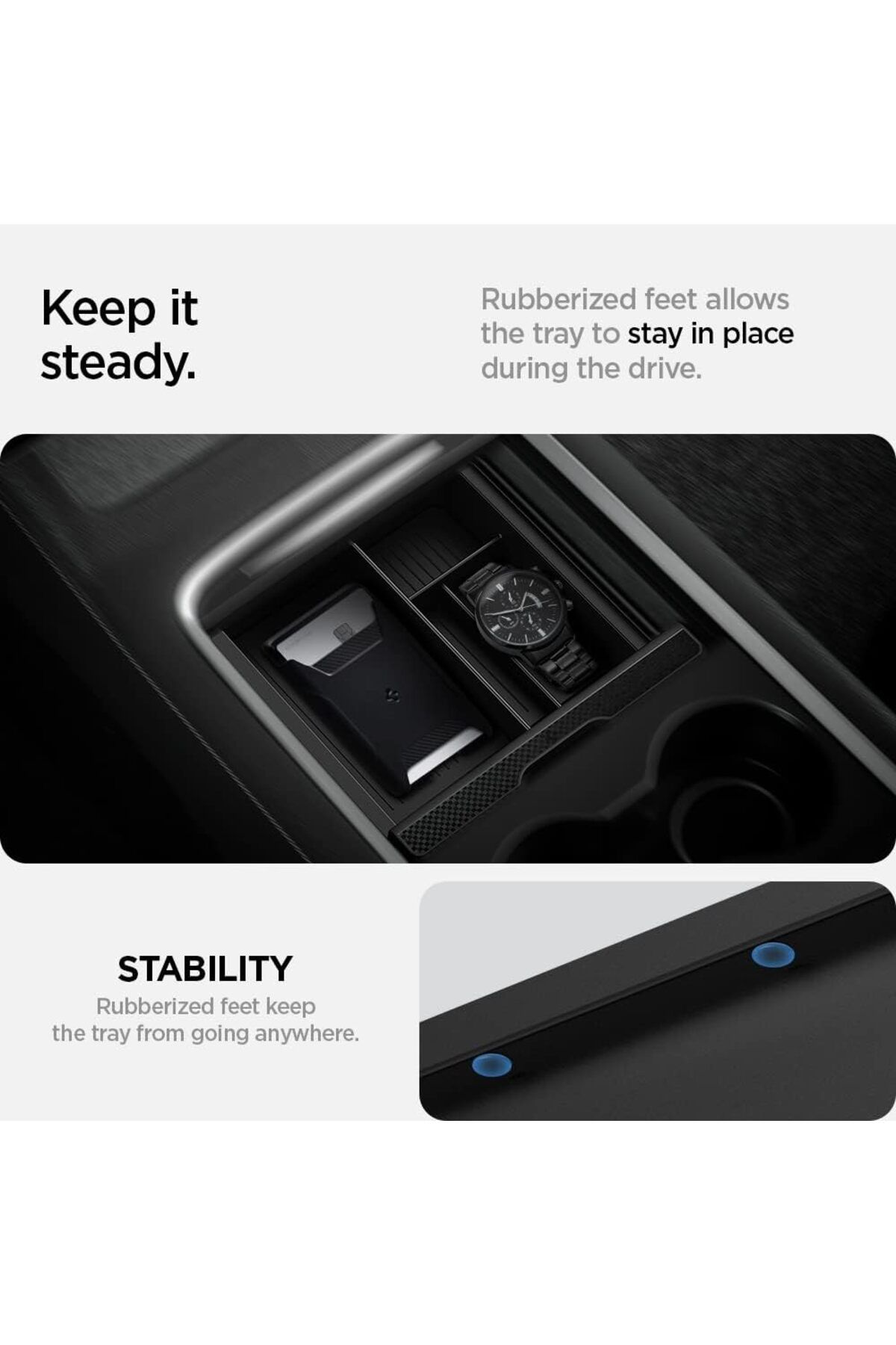 Spigen-Center Console Organizer Tray Carbon Edition for Tesla Model 3 and Model Y with Smooth Slide 8