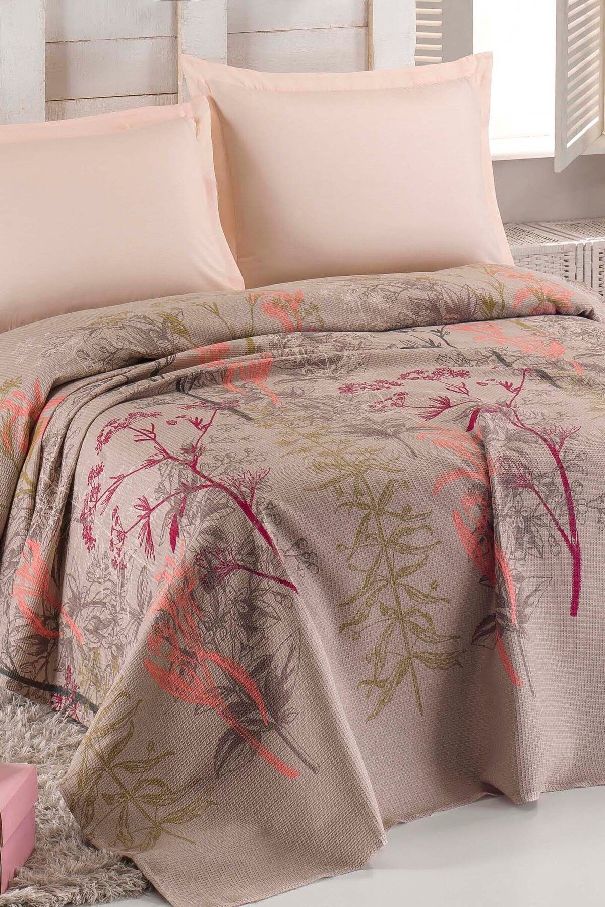 Eponj Home Doğal Pike Baskılı Battal 220x230cm Urla Bej