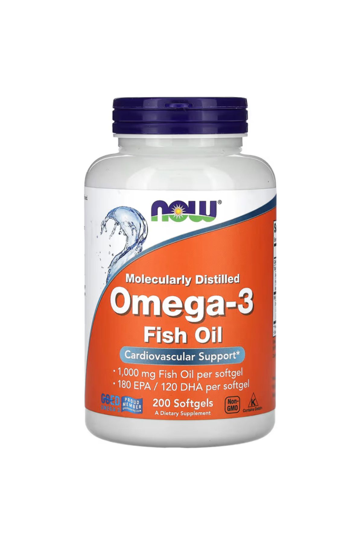 Now Foods , Omega-3 180 EPA / 120 DHA, Molecularly Distilled, Cardiovascular Support, 200 Softgels