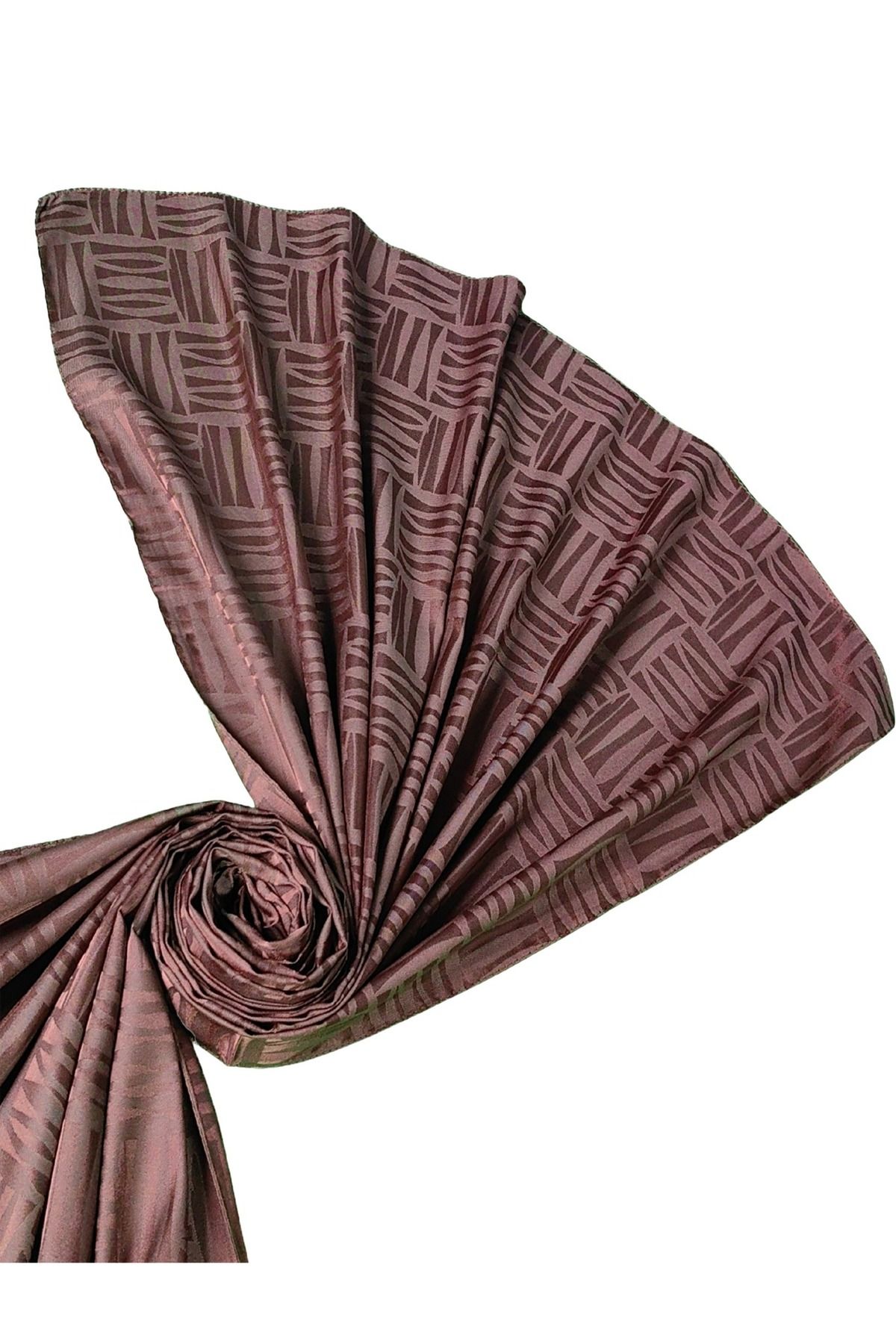 mim eşarp İpeksi Dokulu Jakarlı Geometrik Desenli Şal 75x190 cm