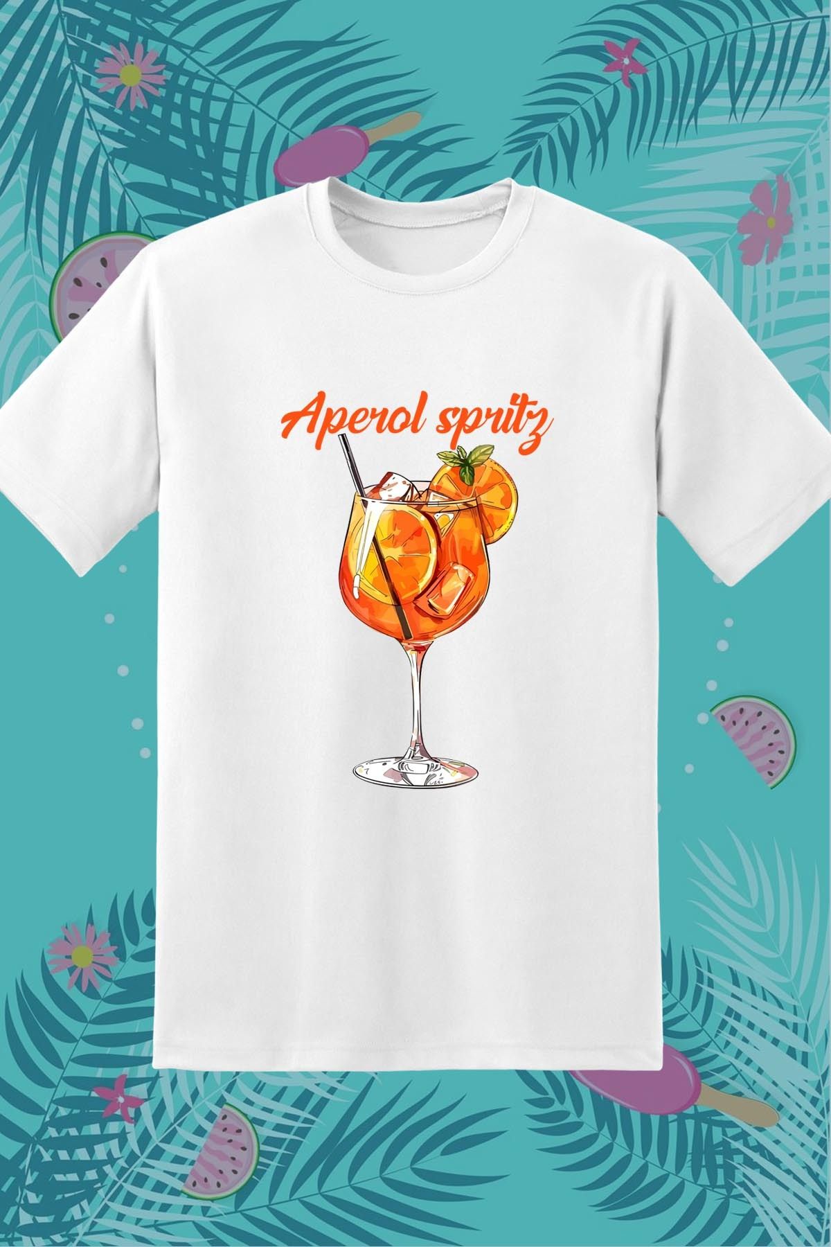 362BASKI Yaz Temalı Aperol Spritz Kokteyl İçecek Baskılı Tshirt