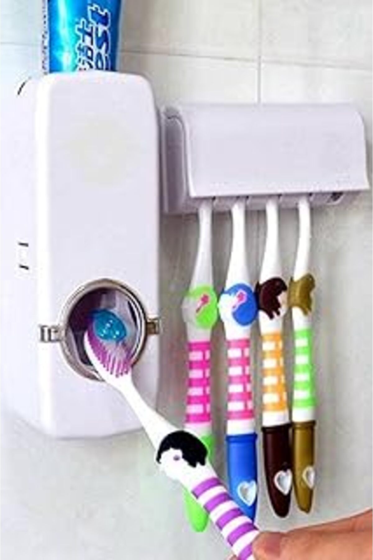 TBSProjects Mobee Otamatik Diş Macunu Sıkacağı Ve 5 Adet Diş Fırçalığı Macun Sıkacak Diş Fırçası Banyo Askı Set