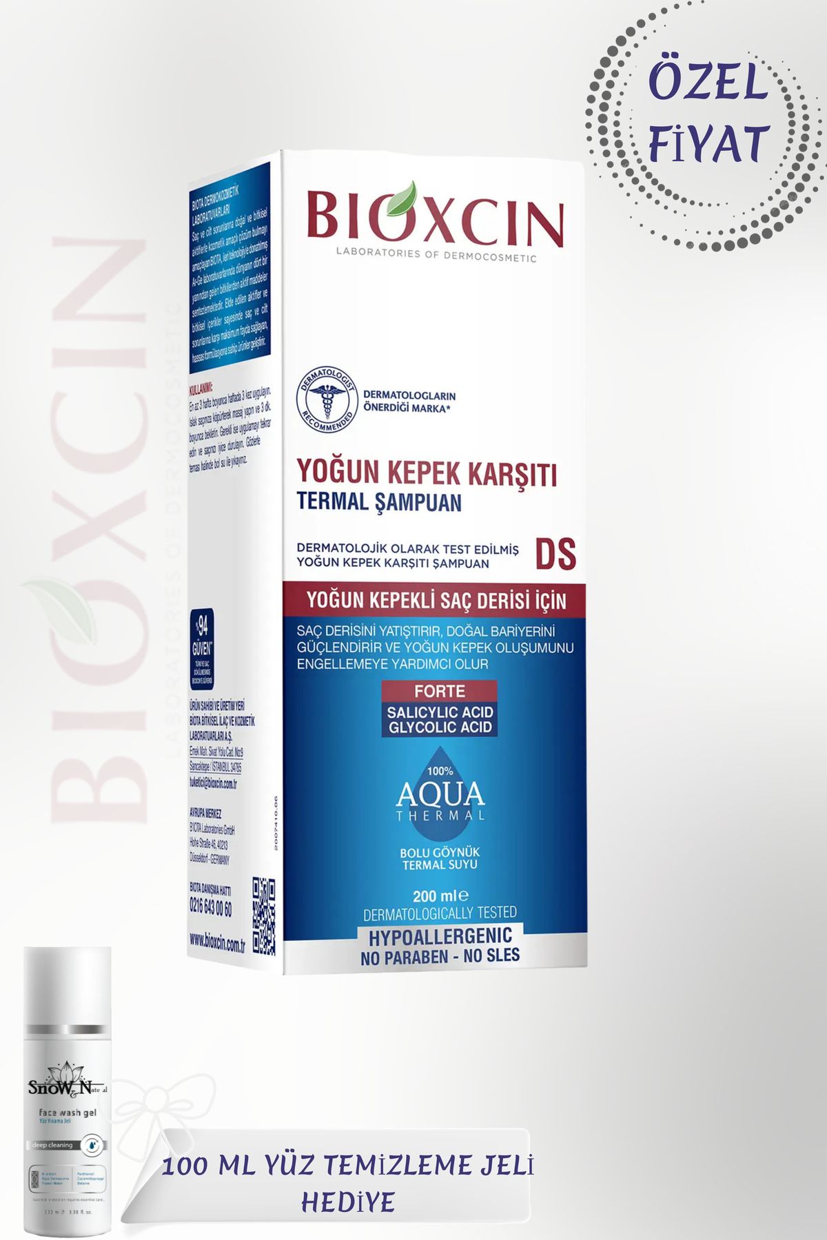 Bioxcin AQUA THERMAL DS Yoğun Kepek Karşıtı Şampuan 200 ML + 100 Ml Yüz Temizleyici HEDİYE