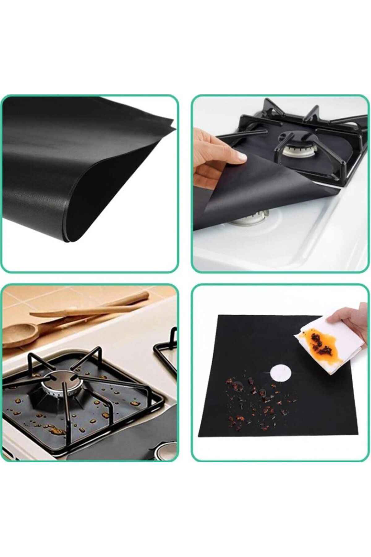 GK7 Store Ocak Koruyucu Folyo Yanmaz Yapışmaz 4'lü Set Siyah Renk