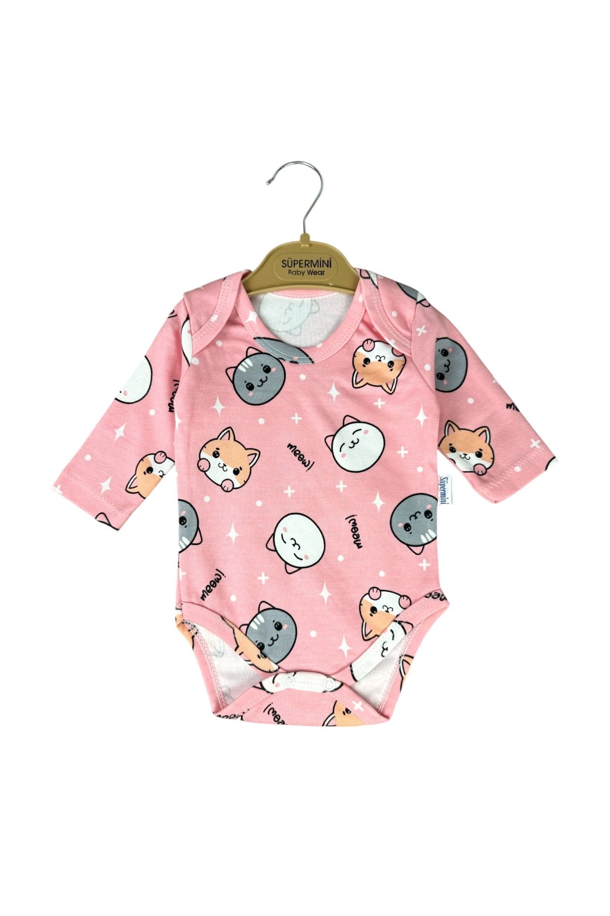Süpermini %100 PAMUKLU KIZ BEBEK PEMBE KEDİLİ 2'Lİ BODY - ZIBIN BEBE TAKIM