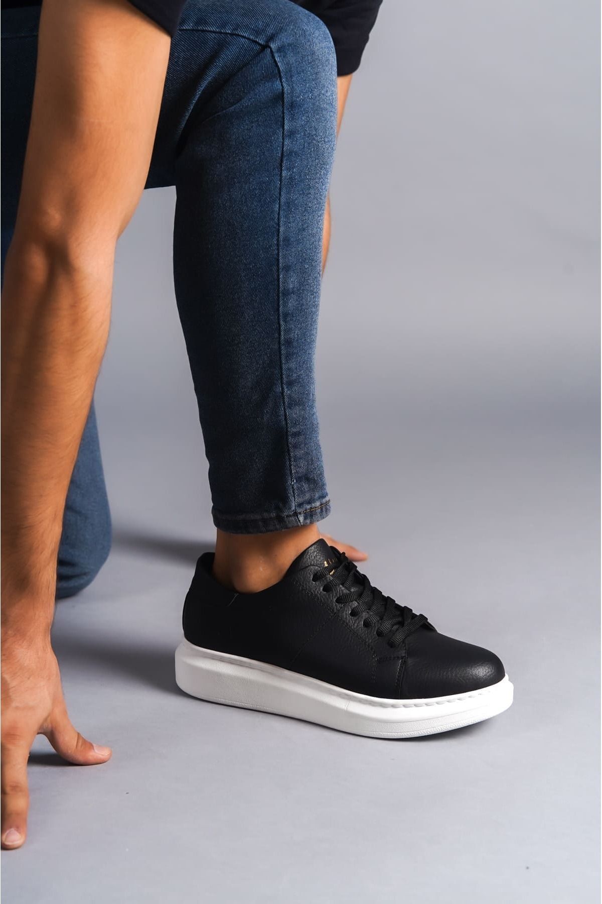 EBRUS TREND ET151 Boost Bağcıklı Cilt Erkek Günlük Sneaker Ayakkabı BT - Siyah