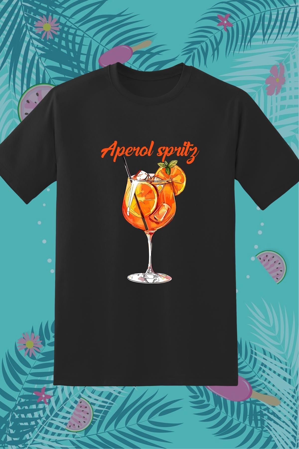 362BASKI Yaz Temalı Aperol Spritz Kokteyl İçecek Baskılı Tshirt