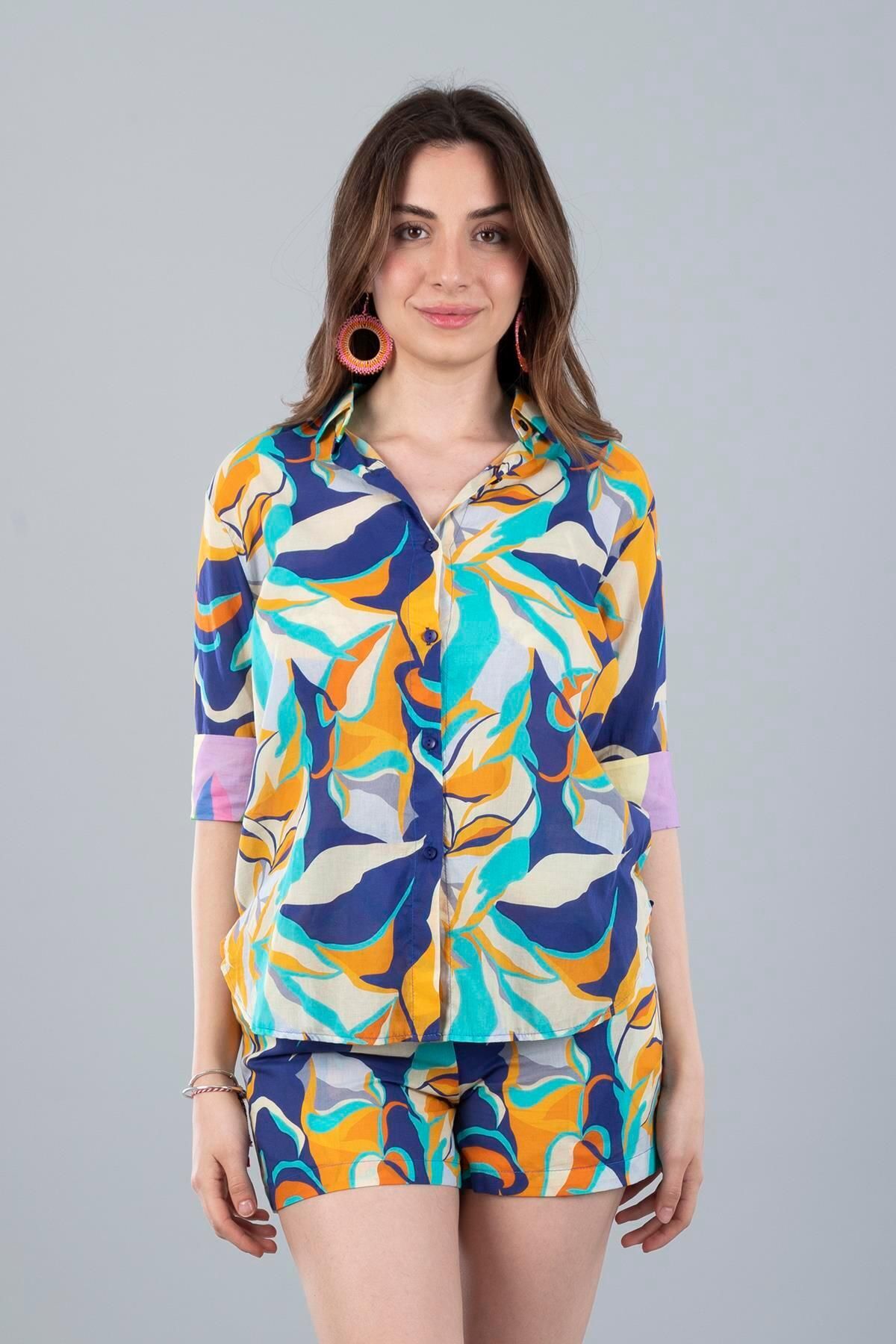 Bonitas Beachwear VUAL ŞORT TAKIM LACIVERT CICEK
