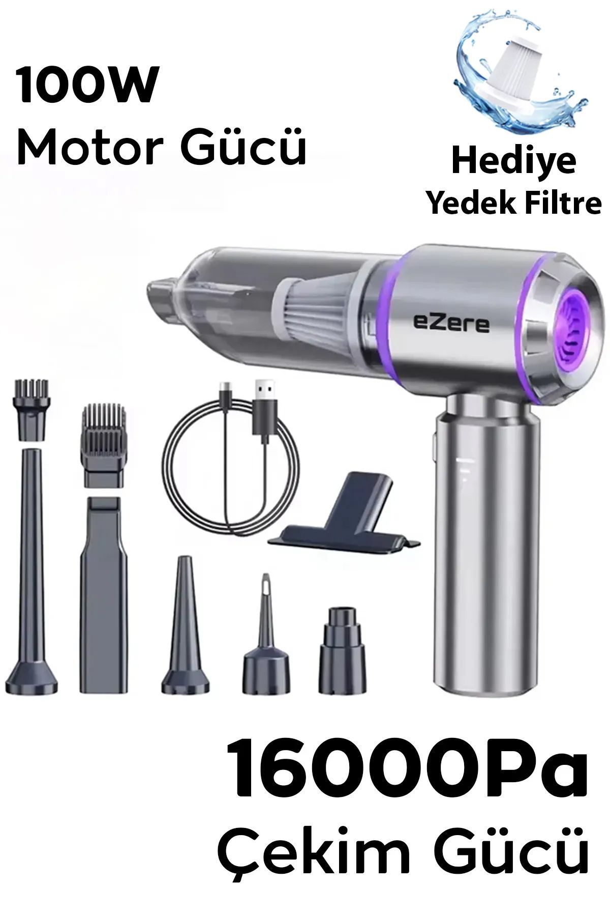 teknotrust 16000Pa Güçlü Portatif Kablosuz Vakumlu Mini Araç Süpürgesi Tamir Edilebi