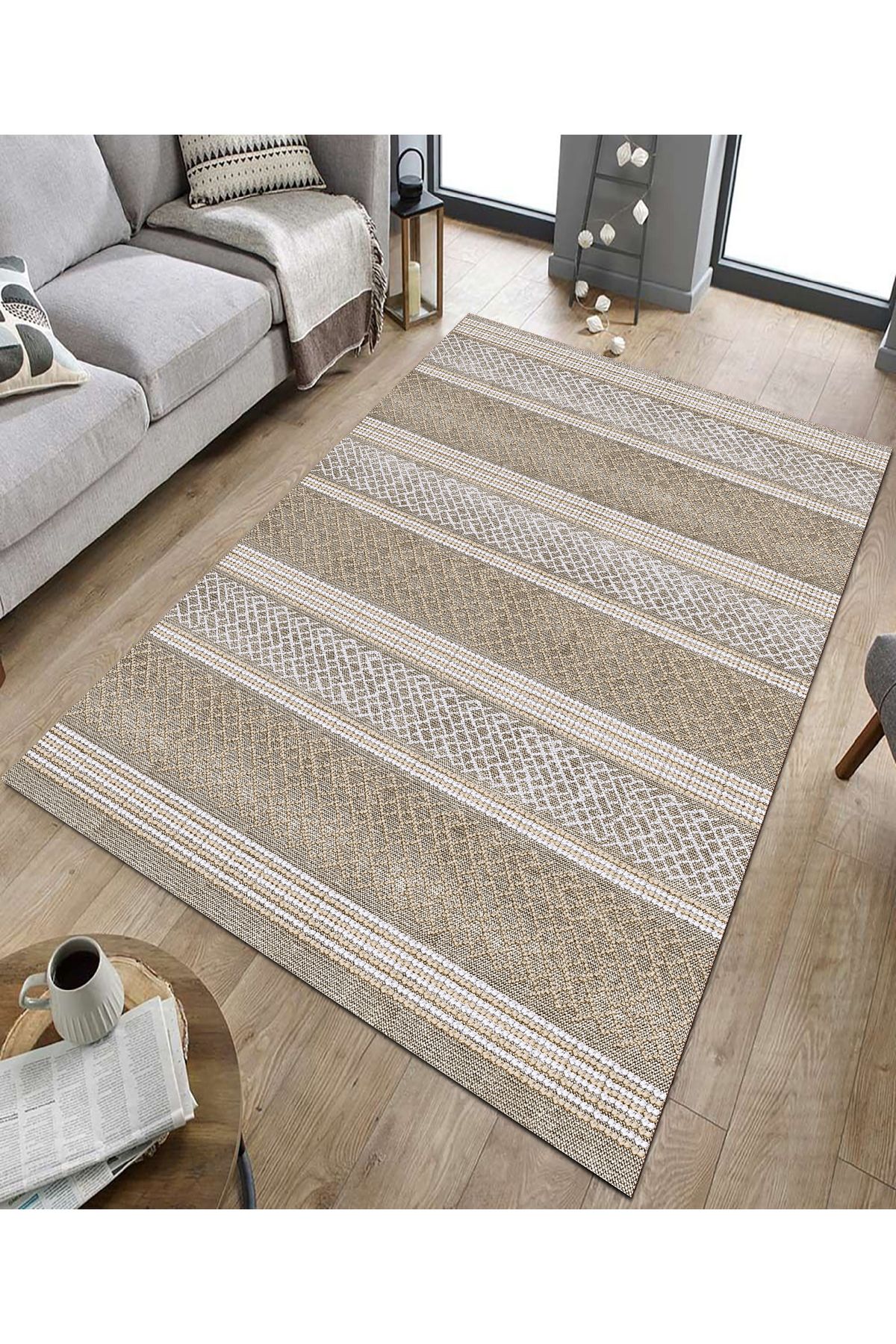GNL HOME Kahverengi Kilim Desenli Dijital Baskı Yıkanabilir Salon,Mutfak,Koridor,Balkon,Ofis Halısı