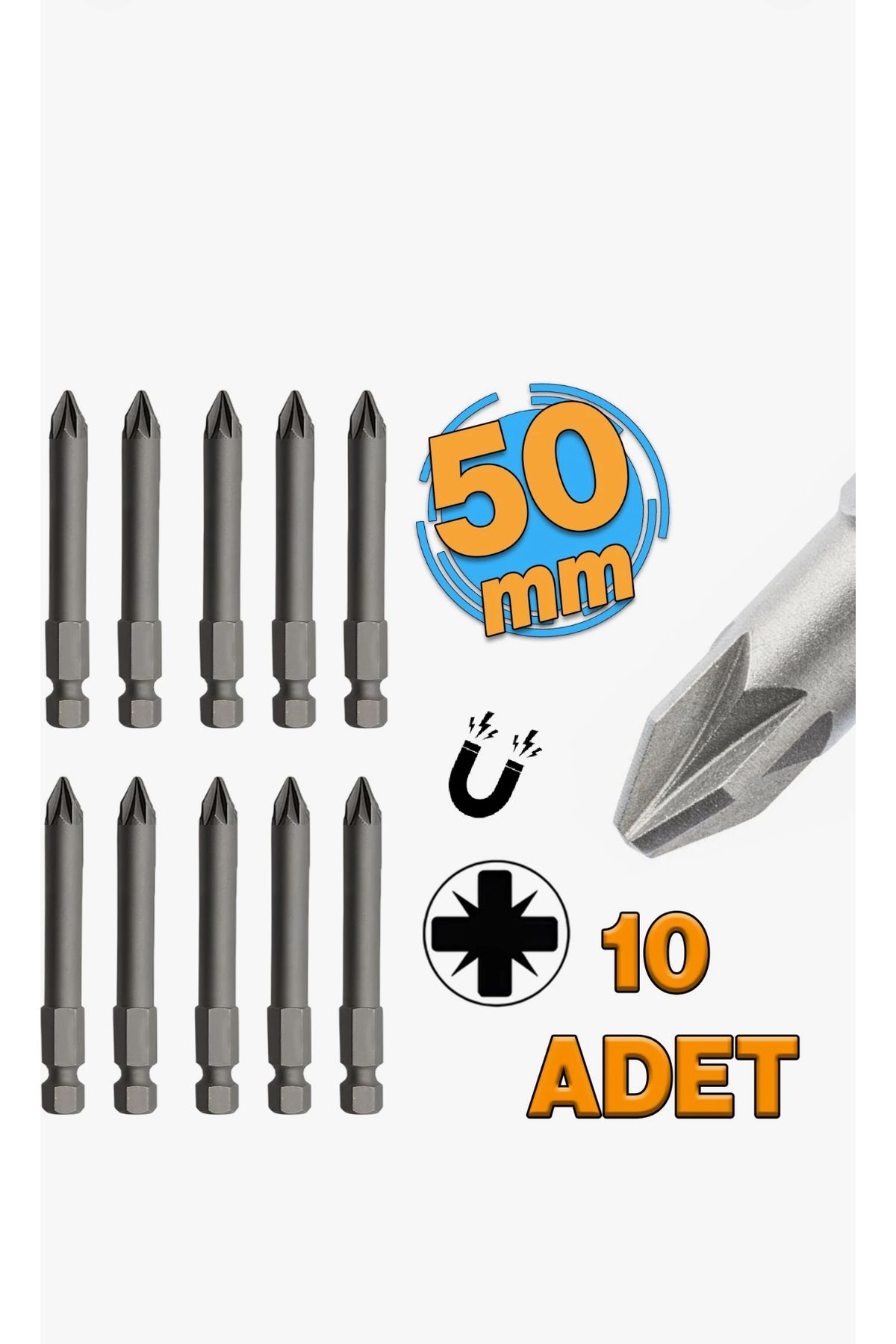 zimak Mıknatıslı Bits Uç PZ 2x50 mm Matkap Vidalama Ucu (10 Adet)