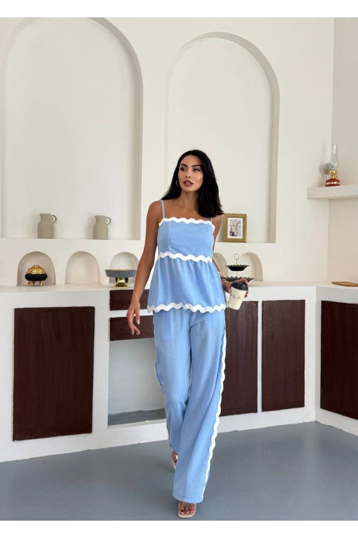 jennyfer garment İTHAL KETEN KUMAŞ BLUZ PANTOLON TAKIM