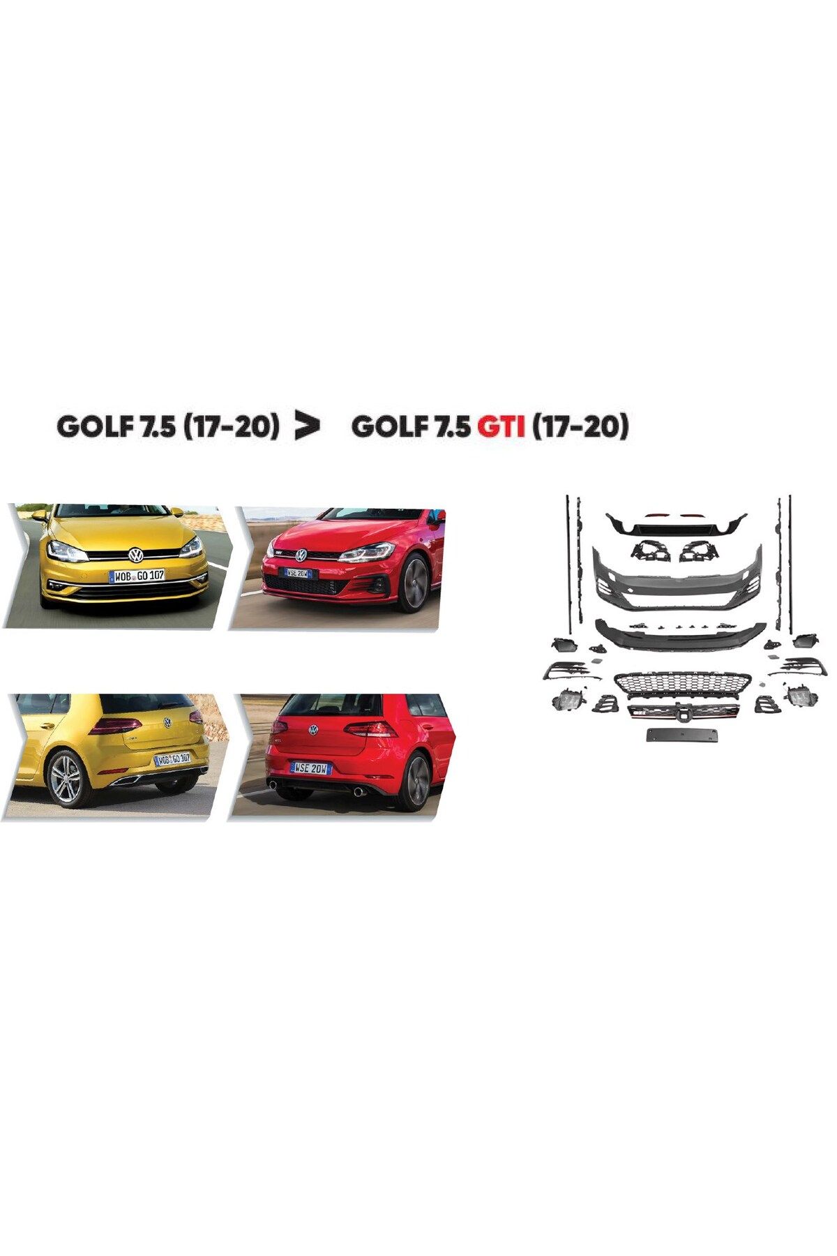 NS Nilser Auto Parts Vw Golf 7.5 - Golf 7.5 GTI Çeviren Ön Arka Body Kit Set 2017-2020