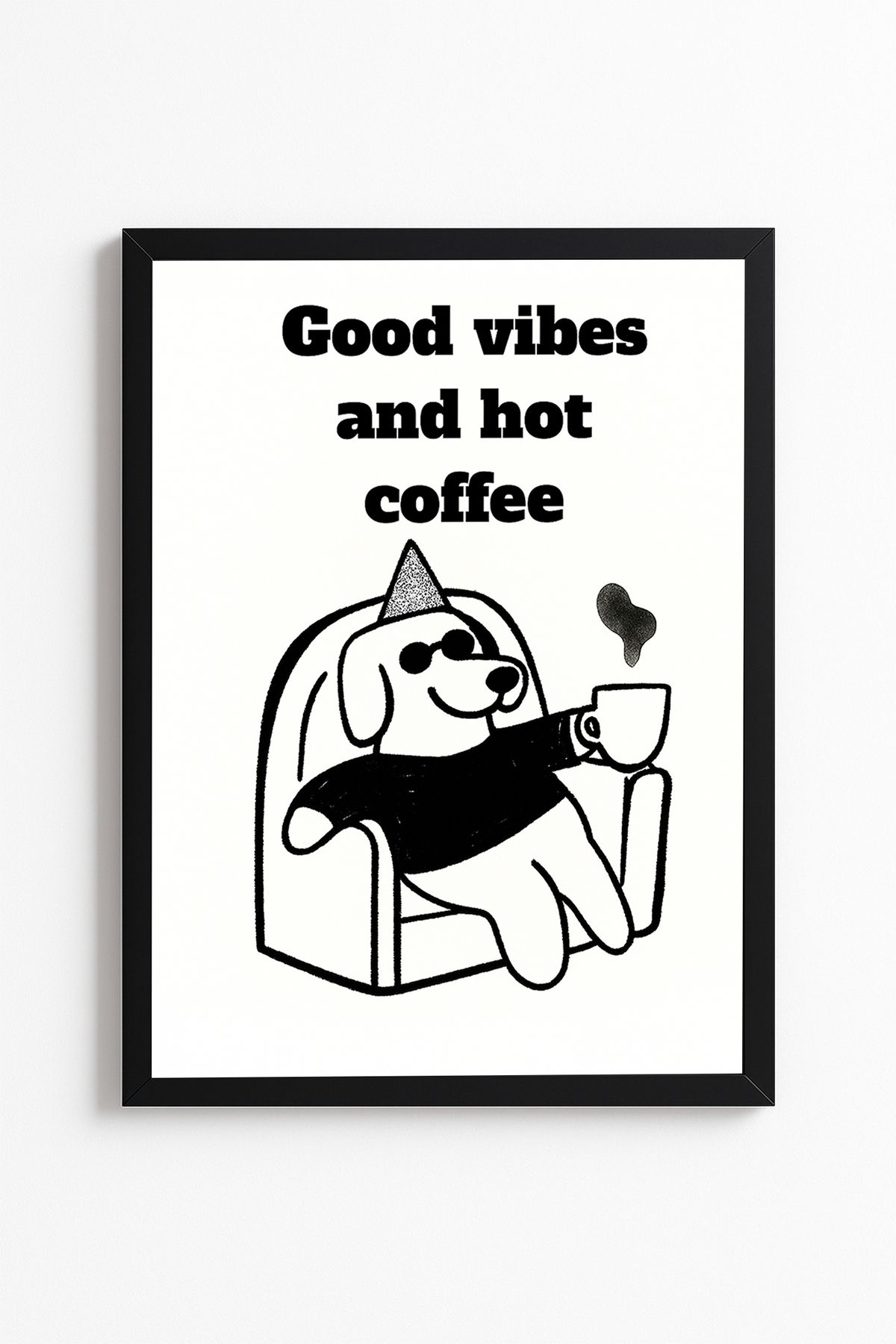 Patte Good Vibes Hot Coffee Poster – Sevimli Köpek Kahve Keyfi - Çerçevesiz Poster Yüksek Kaliteli Tablo
