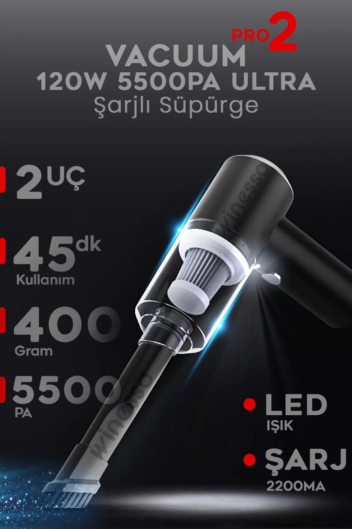 teknotrust 2 Yıl Mini Type C Şarjlı Araç Süpürgesi, Çok Fonksiyonlu Ve 5500 Pa Güçlü El Süpürgesi Üretici Gara