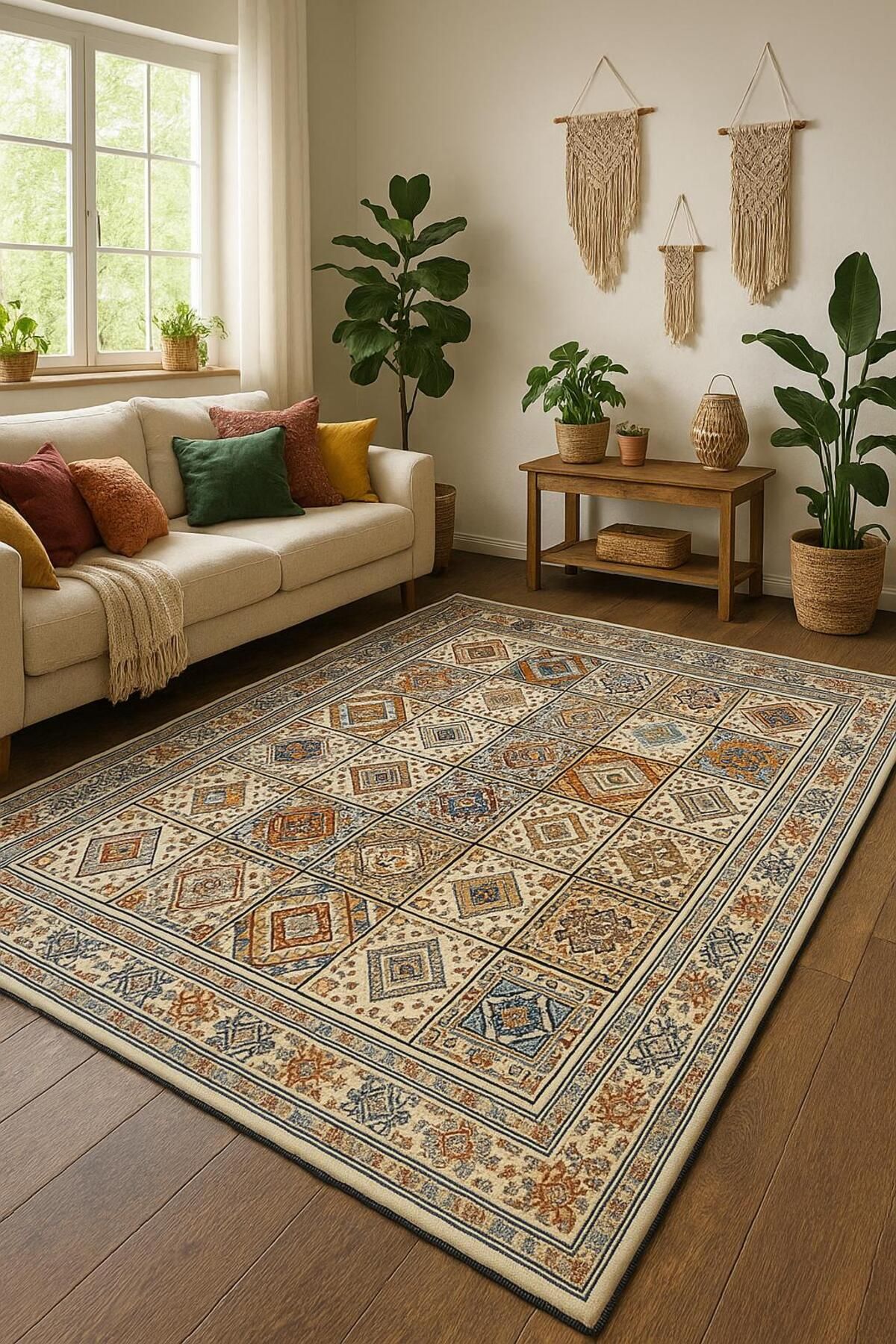 BLGHOME RENKLİ ETNİK DESEN MODERN HALI DEKORATİF KİLİM