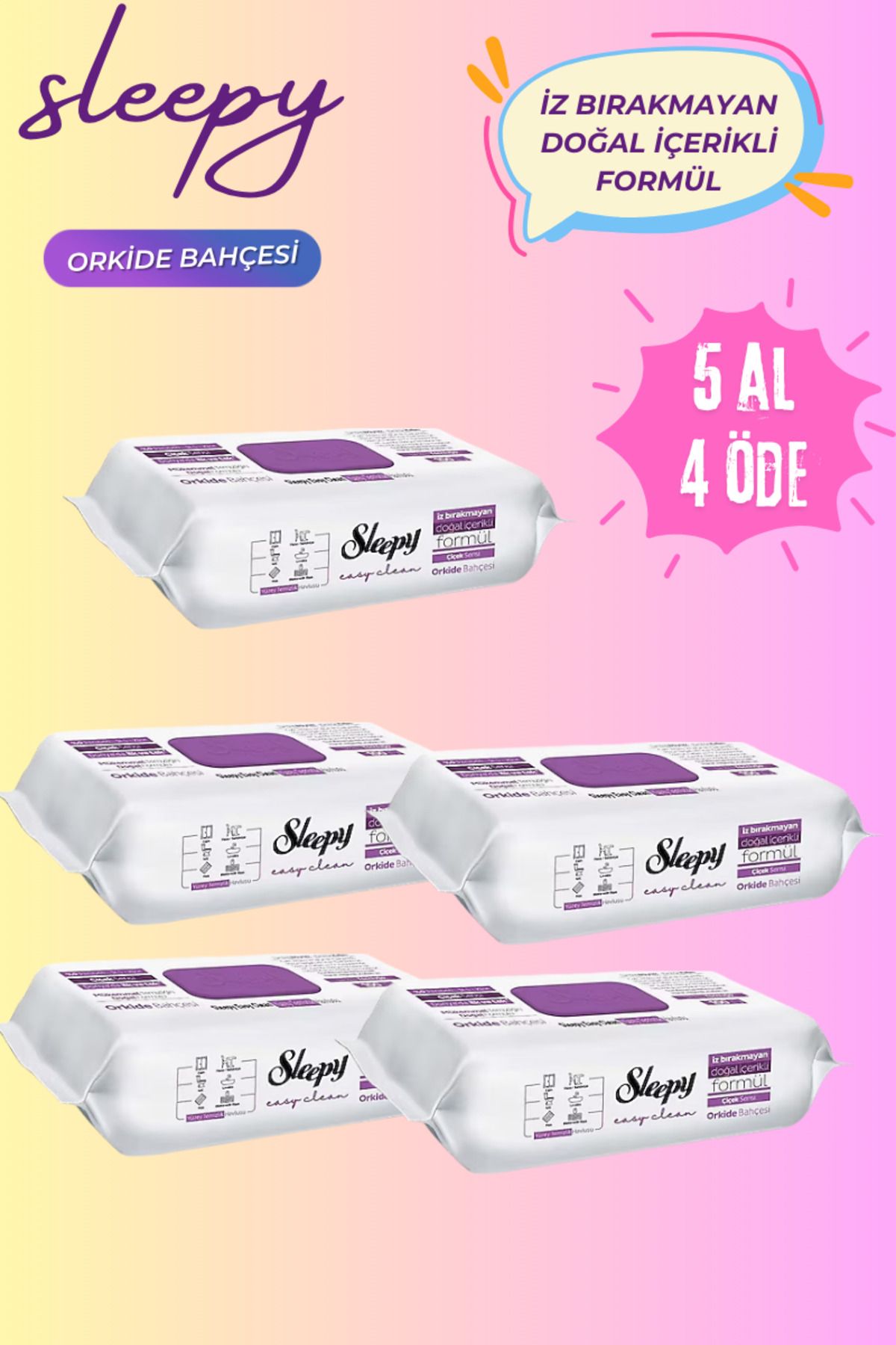 Sleepy Easy Clean Orkide Bahçesi Yüzey Temizlik Havlusu Mendili - 100 Yaprak 5 Al 4 Öde