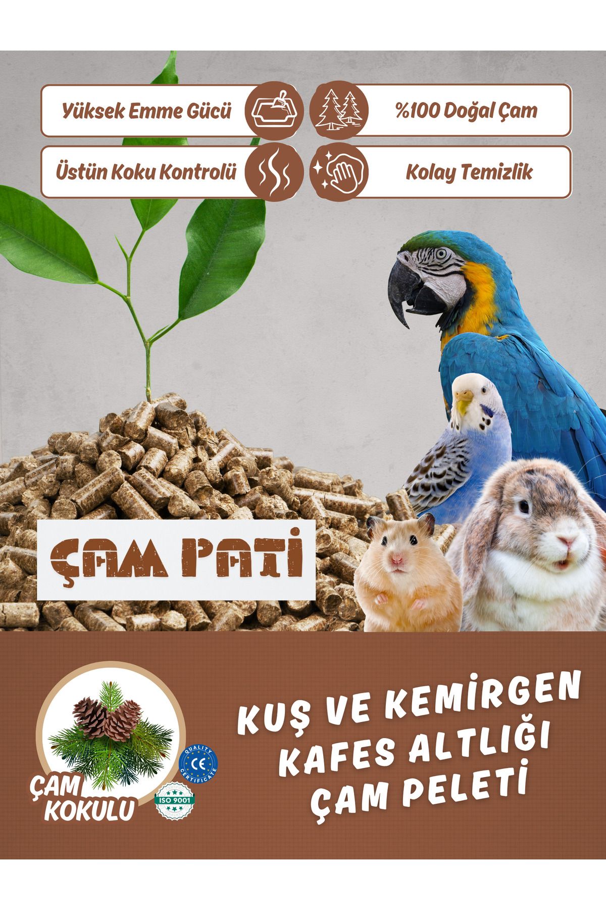 Çam Pati %100 Doğal Çam Peleti Tozsuz Kafes Altlığı / Kuş, Hamster ve Kemirgenler İçin / 2 Kg