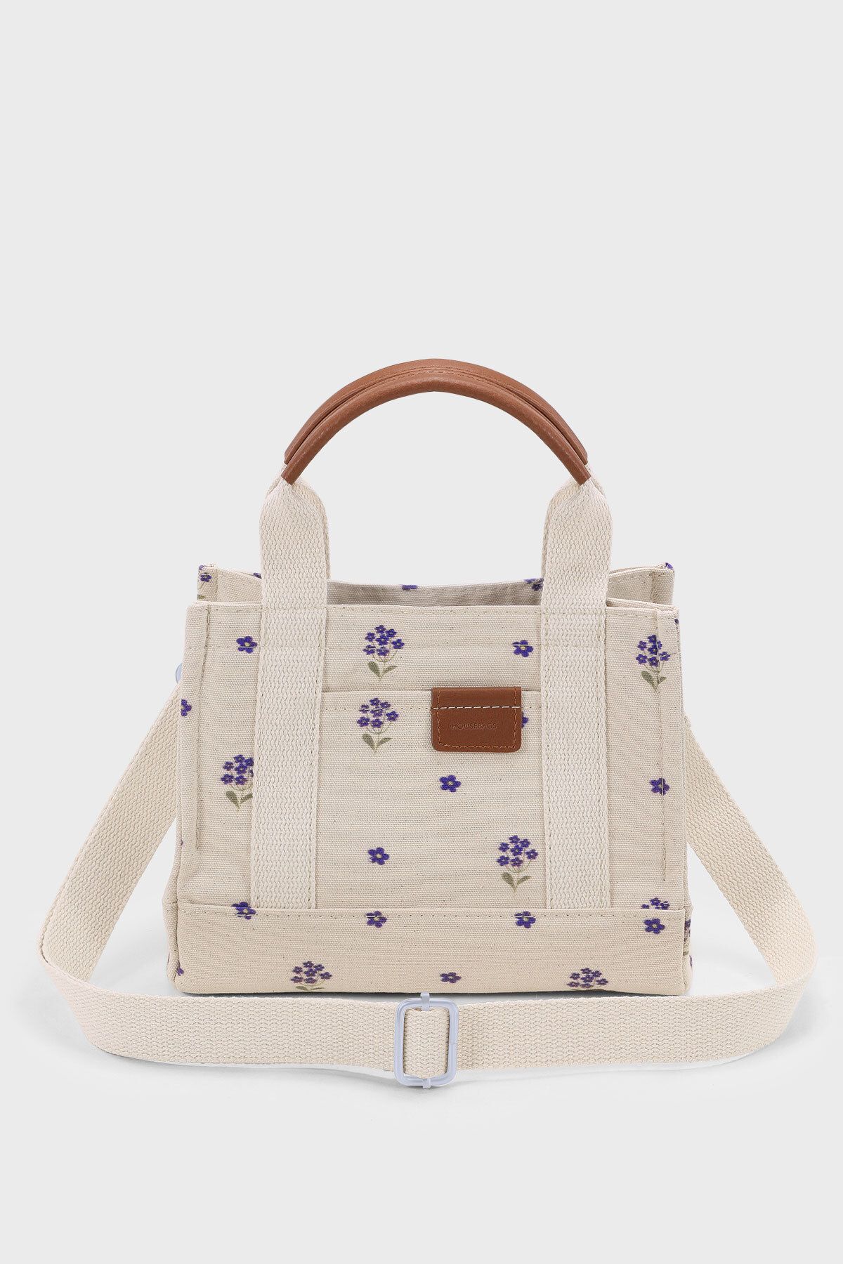 Housebags Mavi Çiçek Desenli Tote Kanvas Çanta 279