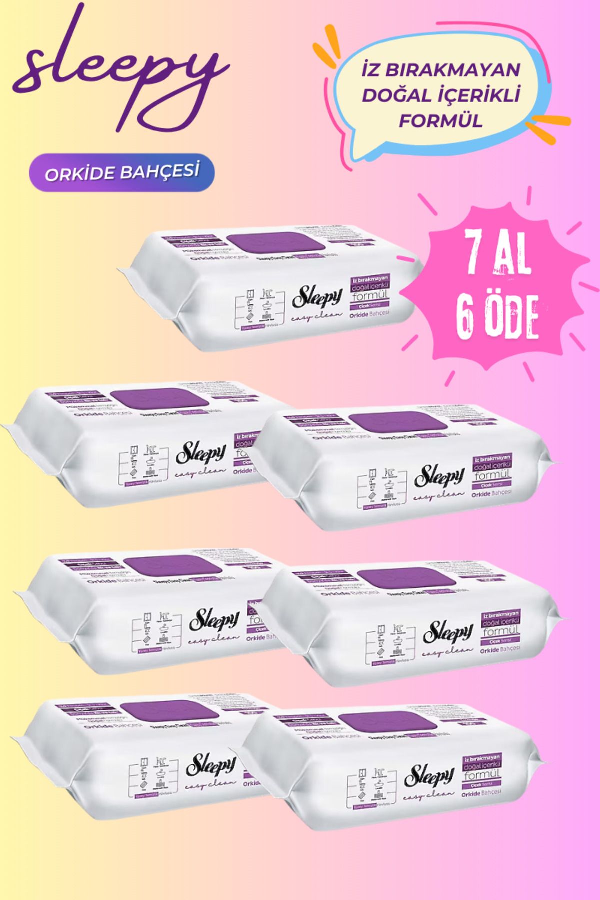Sleepy Easy Clean Orkide Bahçesi Yüzey Temizlik Havlusu Mendili - 100 Yaprak 7 Al 6 Öde