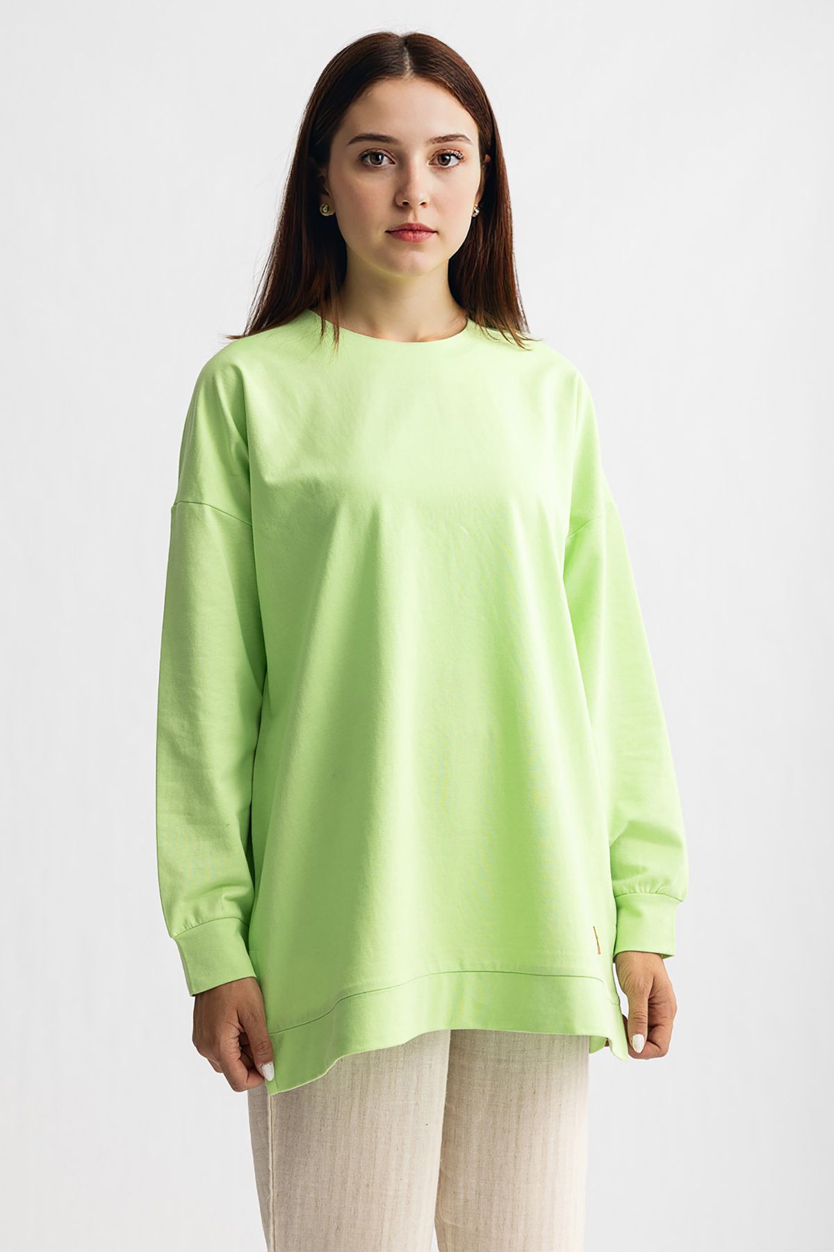 Suede Style 5415 -2 İplik İnce Rahat, Basic Düz Kadın Uzun Sweatshirt