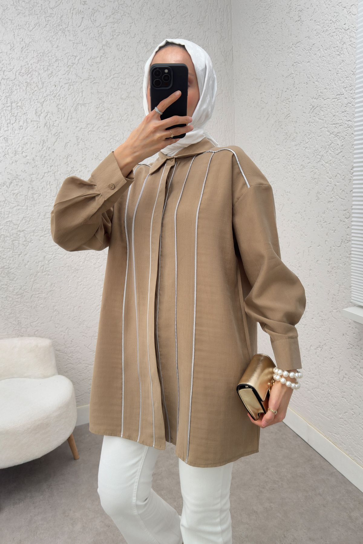 ALLMİRA FASHION Ara Biyeli Tesettür Gömlek