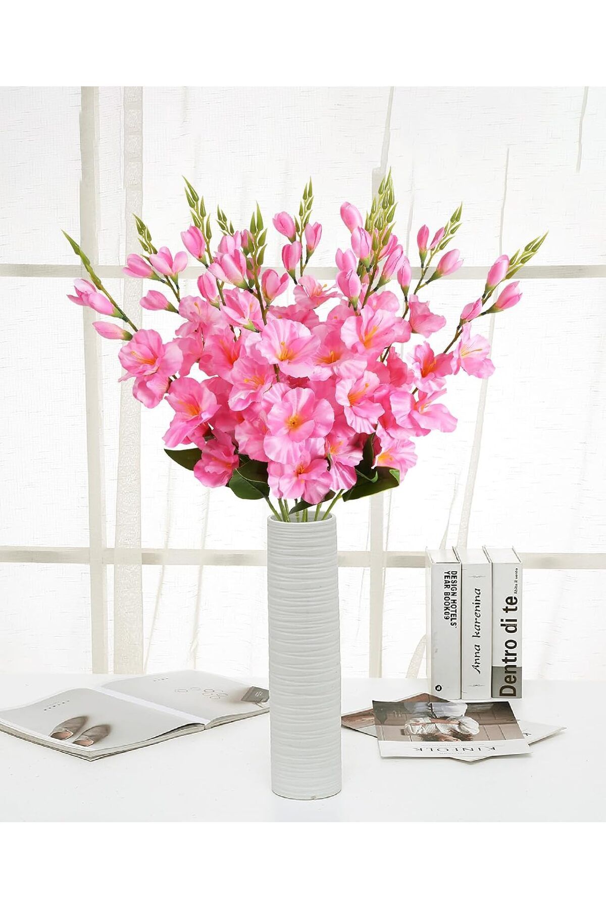fesleğen çiçek Yapay Çiçek Glayör Gladiola 70cm 5 dal Pembe