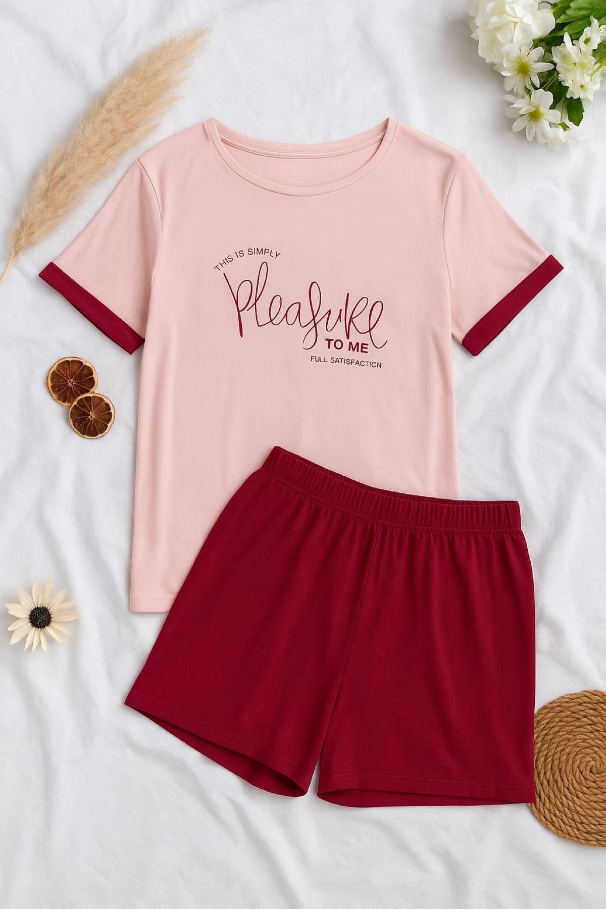 enmodaiçgiyim %100 Pamuk Viskon Kadın Şortlu Pijama Takımı - Rahat Kalıp ve Şık