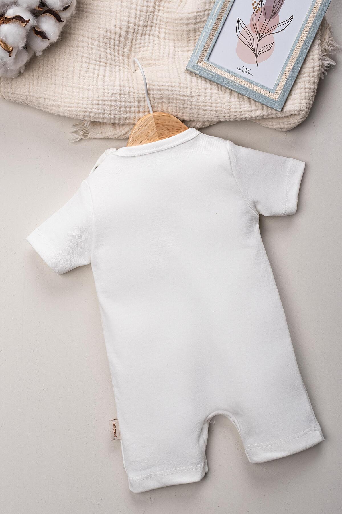 Mai Perla Unisex Organik Beyaz Anne Baba Baskılı Yandan Çıt Çıtlı 0-12 Ay Bebek Tulum fotoğrafı 6 (önizleme)