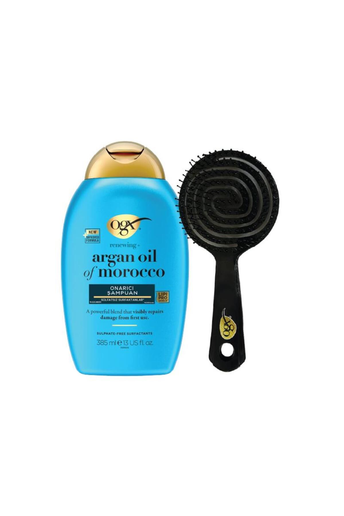 OGX Güçlü Nemlendirici Ve Canlandırıcı Argan Oil Of Morocco Sülfatsız Şampuan 385ml + OGX Tarak