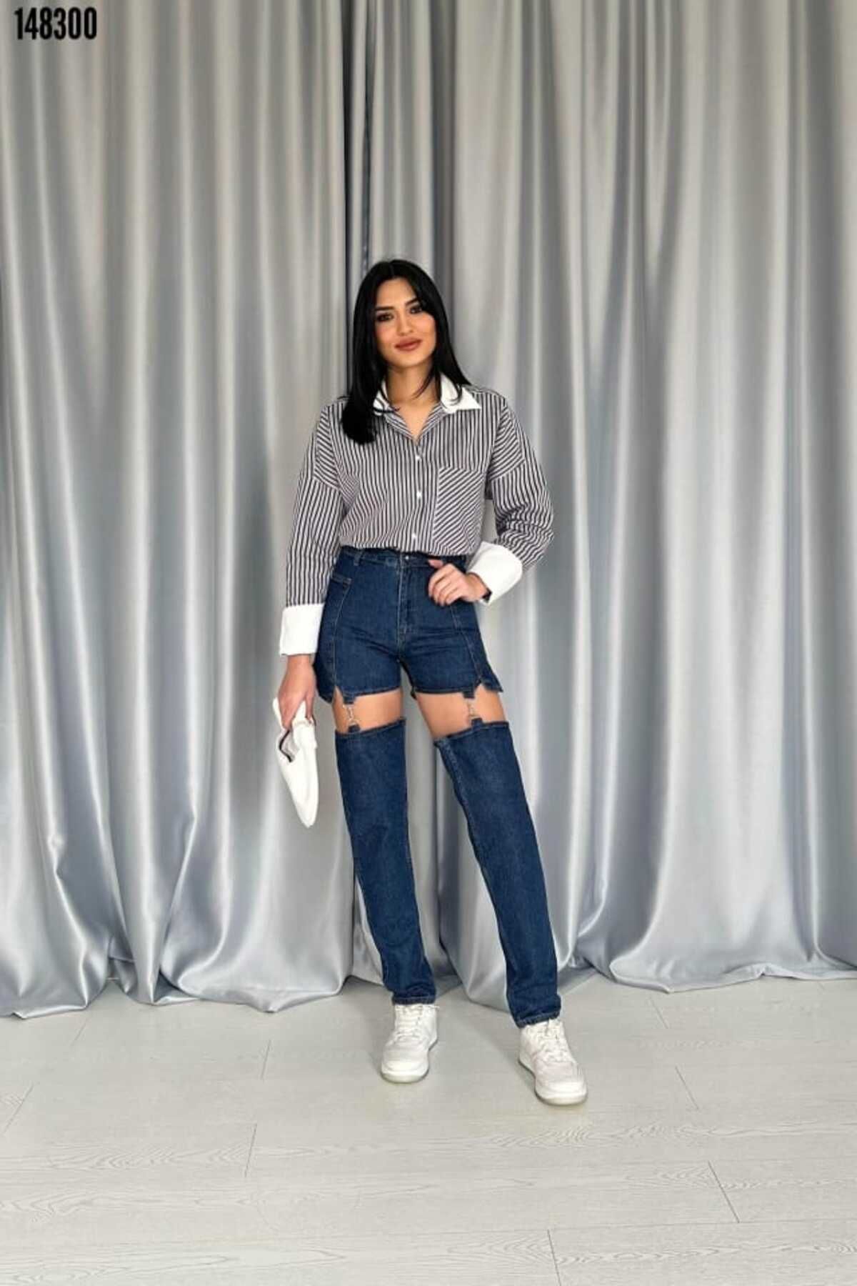 Cbm Siyah Askılı İki Parça Jeans Pantolon Kırmızı Gül Figürlü Kolye hediye