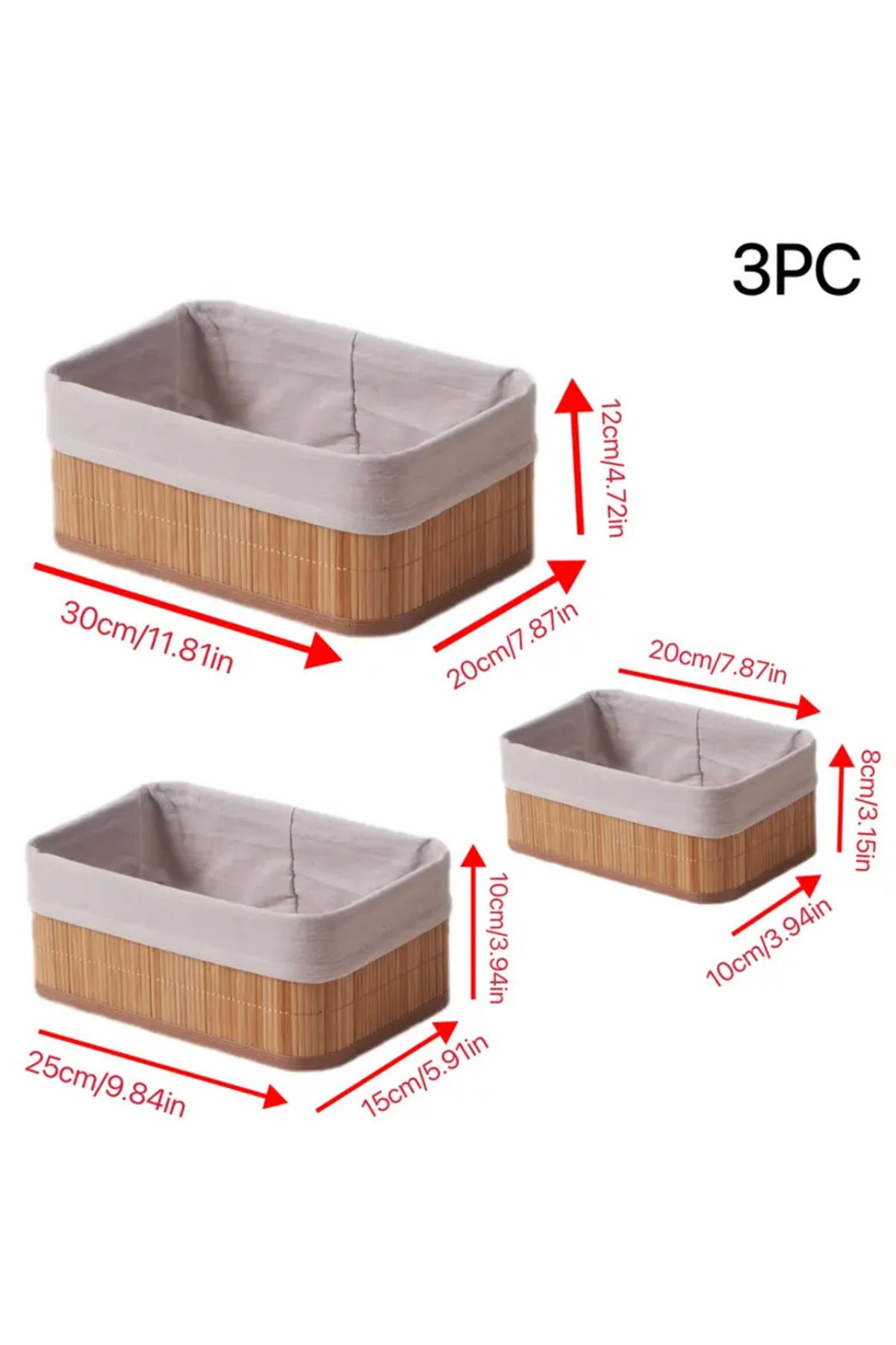 Flash Bazaar-3-Piece Bamboo Basket / Multi-Purpose Bamboo Basket Set Rectangular 3