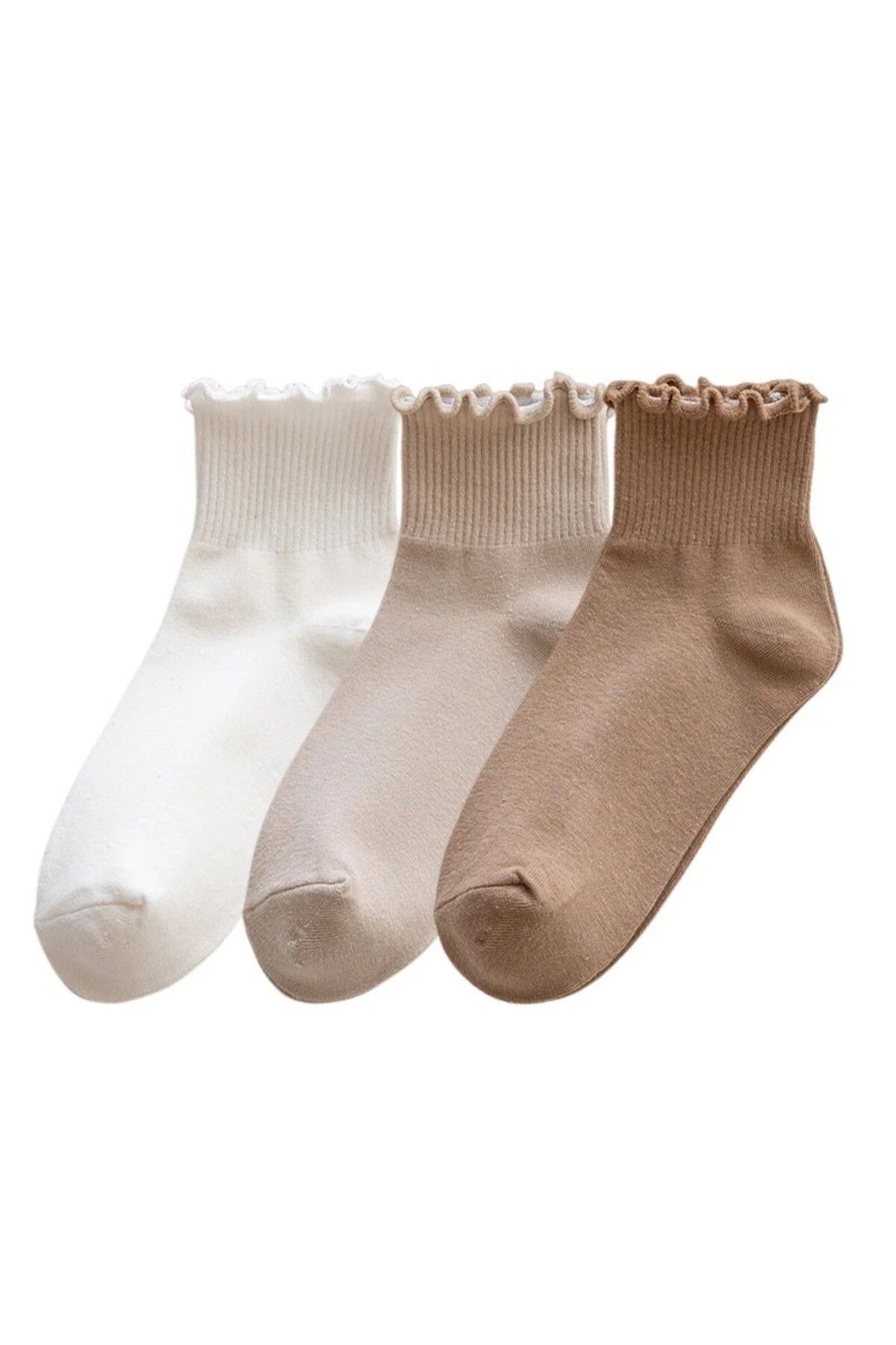 çorapmanya 3 Çift Yarım Konç Çok Renkli Fırfırlı Unisex Kolej Tenis Çorap