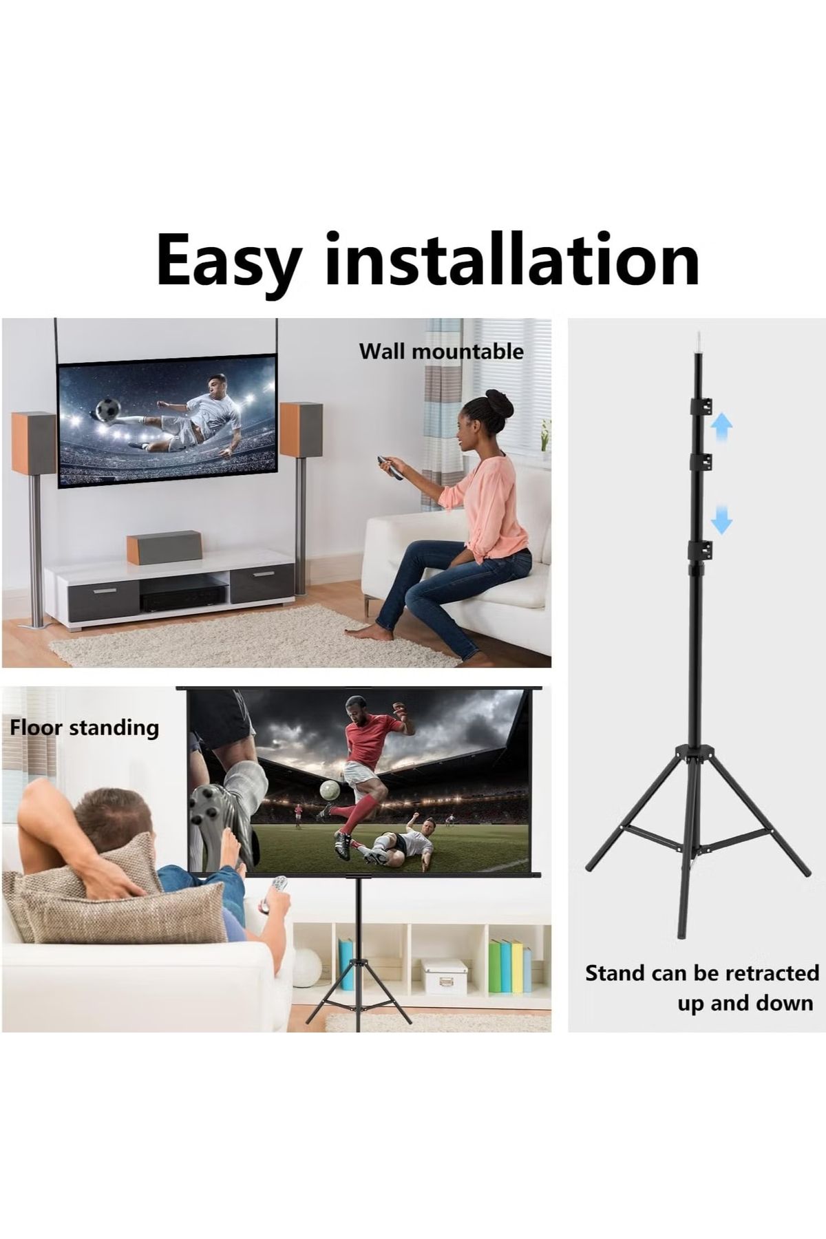 FlashHawk-2-in-1 72 inch 16:9 Portable Projector Screen With Tripod Stand HSZJMB-72 Black 6